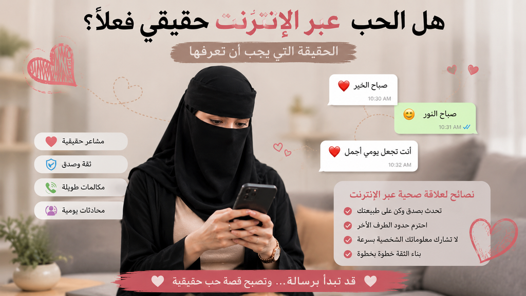 هل الحب عبر الإنترنت حقيقي فعلًا؟ تعرف على علامات الحب الحقيقي عبر الإنترنت، أهمية الثقة والصدق، وكيفية بناء علاقة عاطفية صحية وآمنة عبر الدردشة.